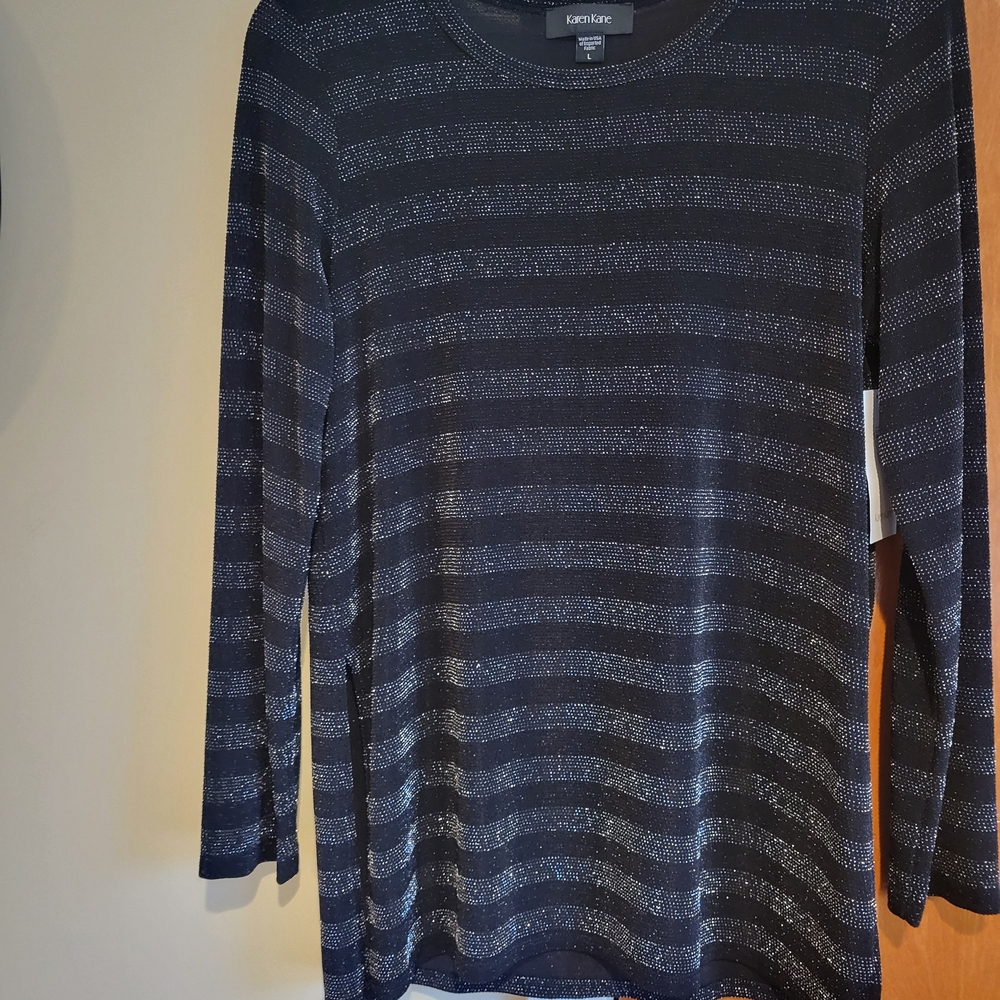 Karen Kane Black and Silver Striped Top